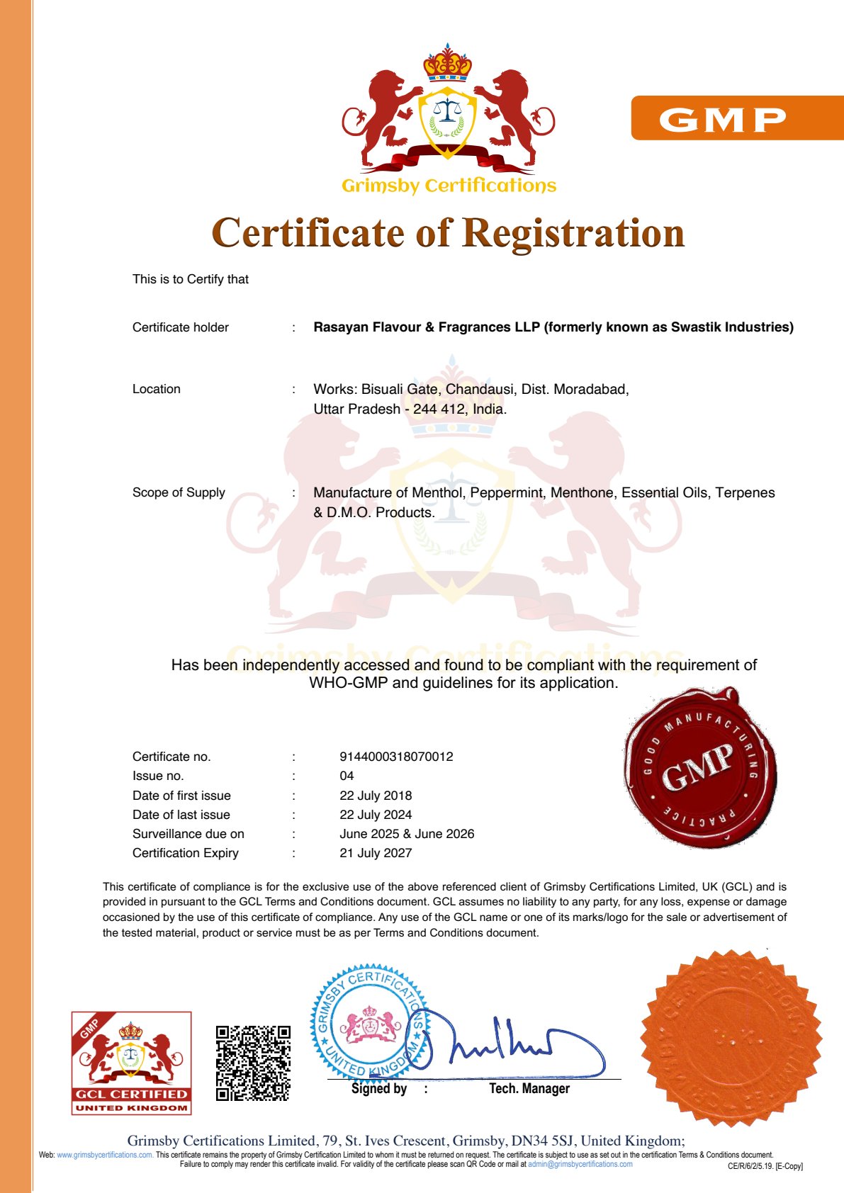 GMP Certificate